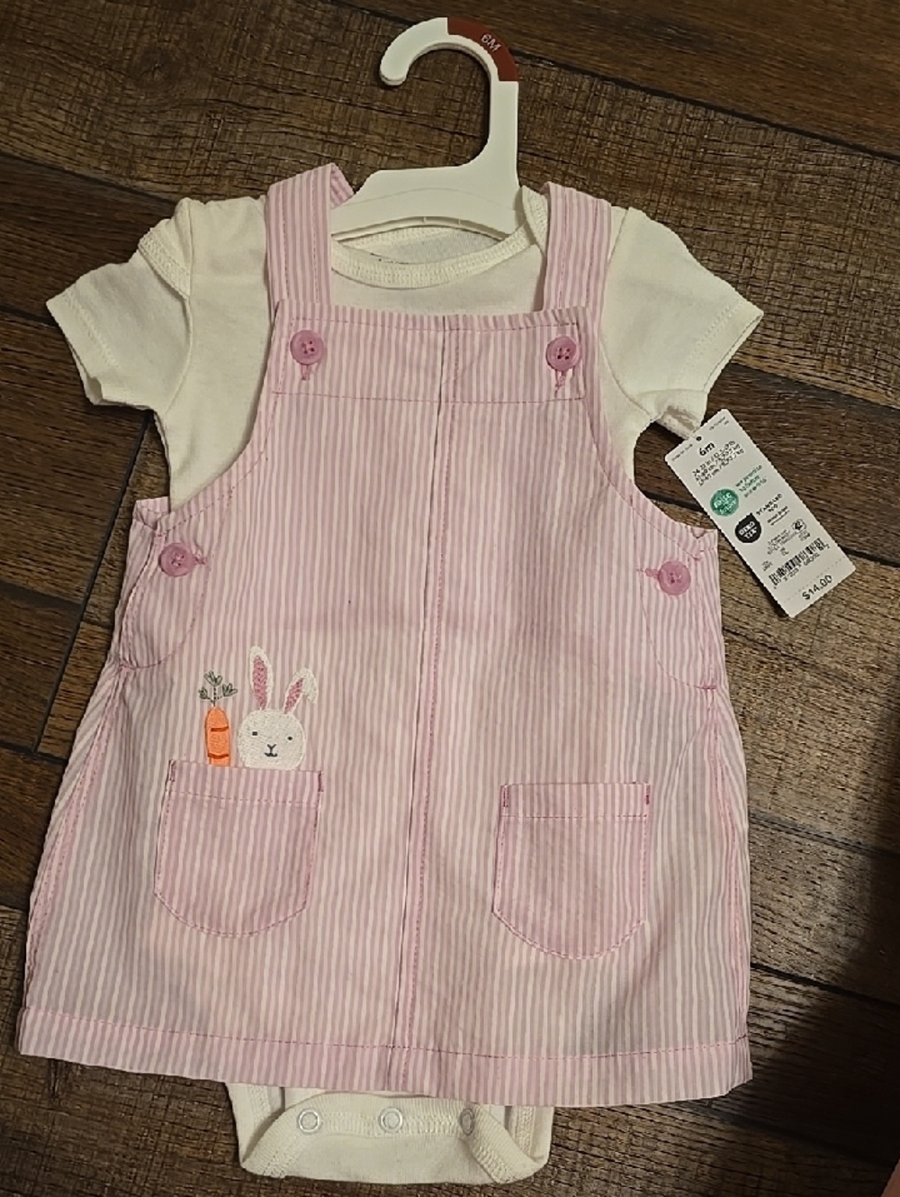 Carter's Pink Striped Bunny Pocket Overall Dress